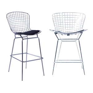 SAXON Σκαμπό BAR με Πλάτη, Μέταλλο Χρώμιο, Μαξιλάρι Pu Μαύρο, Εσωτερικού Χώρου