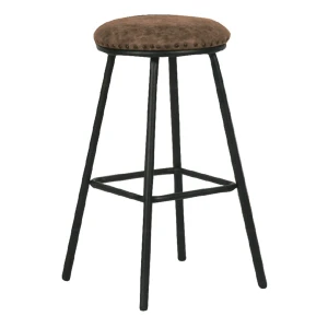 FILBY Σκαμπό ΒAR, Μέταλλο Βαφή Μαύρο, PU Απόχρωση Vintage Brown