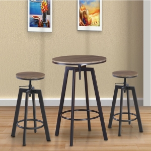 YORK Set Bar: Τραπέζι + 2 Σκαμπό, Μέταλλο Βαφή Σκούρο Καφέ - Καρυδί