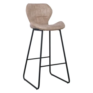 NORMA Σκαμπό BAR με Πλάτη, Μέταλλο Βαφή Μαύρο, Ύφασμα Suede Απόχρωση Μπεζ