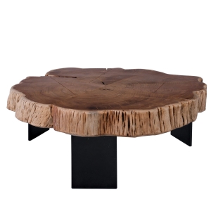 MINTO Τραπεζάκι Σαλονιού Καθιστικού, Μέταλλο Βαφή Μαύρο, Ξύλο Ακακία Φυσικό