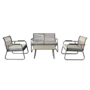 ROCCO Set Σαλόνι Κήπου 4τεμ, Μέταλλο Μπεζ, Rope Wicker Μπεζ, Μαξιλ.Μπεζ, Γυαλί Μπεζ