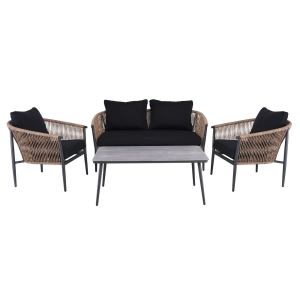 GASBA Set Σαλόνι Κήπου 4τεμ, Alu Ανθρακί, Rope Wicker Φυσικό, Μαξιλάρια Σκούρο Γκρι