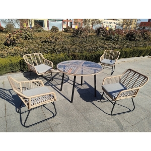 SALSA Τραπεζαρία: Μέταλλο Βαφή Μαύρο-Wicker Φυσικό, Μαξιλάρι Γκρι: Τραπέζι + 4 Πολυθρόνες