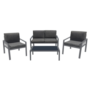 RIVIAN Set Σαλόνι Κήπου 4τεμ, Μέταλλο Βαφή Ανθρακί, Μαξιλάρια Γκρι