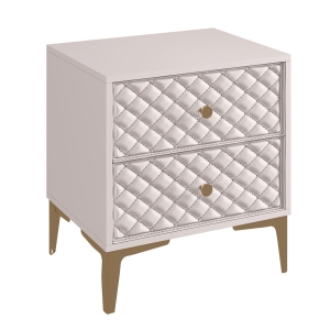 LANA Κομοδίνο με 2 Συρτάρια, Απόχρωση Εκρού, με πρόσοψη Pu Καπιτονέ