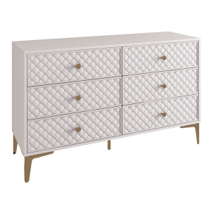 LANA Συρταριέρα με 6 Συρτάρια, Απόχρωση Εκρού, με πρόσοψη Pu Καπιτονέ