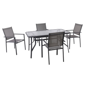 LANSON - RIO Set Τραπεζαρία Μέταλλο Ανθρακί, Textilene Γκρι: Τραπέζι + 4 Πολυθρόνες