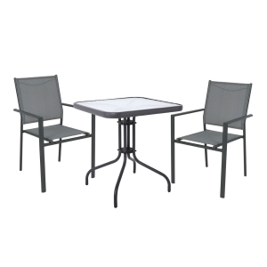 LANSON - BALENO Set Τραπεζαρία Μέταλλο Ανθρακί, Textilene Γκρι: Τραπέζι + 2 Πολυθρόνες