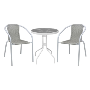 BALENO-W Set Κήπου - Βεράντας: Τραπέζι + 2 Πολυθρόνες Μέταλλο Άσπρο, Wicker Beige