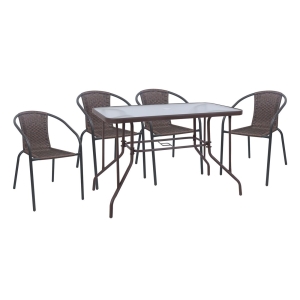 BALENO-W Set Τραπεζαρία Κήπου: Τραπέζι + 4 Πολυθρόνες Μέταλλο Καφέ, Wicker Brown