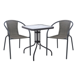 BALENO-W Set Κήπου - Βεράντας: Τραπέζι + 2 Πολυθρόνες Μέταλλο Ανθρακί, Wicker Mixed Grey