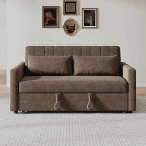 TEMPO-W Καναπές - Κρεβάτι, Με ανάκλιση πλάτης, Ύφασμα Καφέ