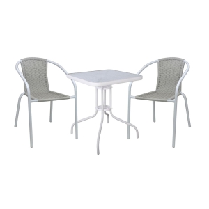 BALENO-W Set Κήπου - Βεράντας: Τραπέζι + 2 Πολυθρόνες Μέταλλο Άσπρο, Wicker Beige