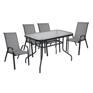 RIO Set Τραπεζαρία Κήπου Μέταλλο Βαφή Μαύρο, Textilene Γκρι: Τραπέζι + 4 Πολυθρόνες