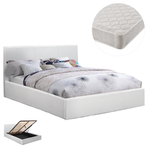 ΚΡΕΒΑΤΙ ΔΙΠΛΟ & ΣΤΡΩΜΑ FB921271.01 ΛΕΥΚΟ PU ΜΕ ΑΠΟΘ.ΧΩΡΟ--ΓΙΑ 150x200εκ