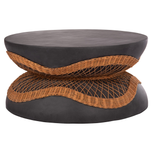 ΤΡΑΠΕΖΙ ΣΑΛΟΝΙΟΥ ΣΤΡΟΓΓΥΛΟ FB918157.01 FIBER CEMENT ΣΕ ΜΑΥΡΟ-ΦΥΣΙΚΟ RATTAN--Φ92x44.5Υεκ.