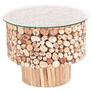 ΤΡΑΠΕΖΙ ΣΑΛΟΝΙΟΥ ΣΤΡΟΓΓΥΛΟ FB99963 DRIFTWOOD--ΓΥΑΛΙ Φ65x51,5Υεκ.