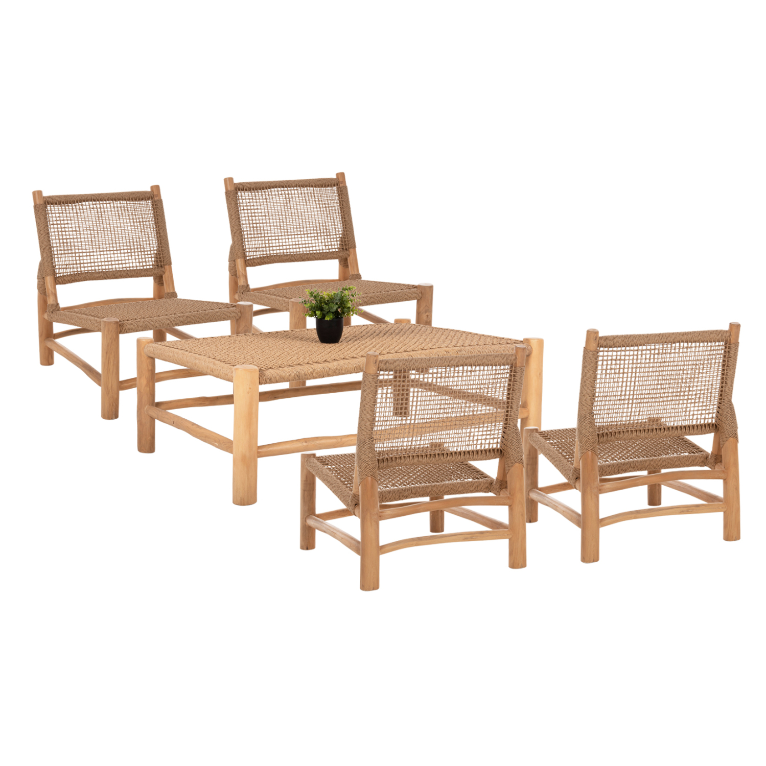 ΣΕΤ ΣΑΛΟΝΙΟΥ ΕΞ. ΧΩΡΟΥ 5ΤΜΧ FB912180 ΞΥΛΟ ΤΕΑΚ-P.E. RATTAN-ΦΥΣΙΚΟ